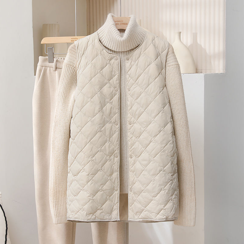 新款菱格轻薄羽绒马甲外穿羽绒服女款中长款马夹背心宽松立领外套