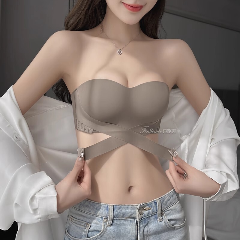 Strapless Underwear Women's Non-slip Small Chest Push-up Large Wrap Strapless Anti-slip Inner Invisible Traceless Bra