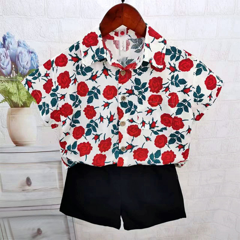 Children's Short-Sleeved Floral Shirt 2025 Summer Fashionable Thin Shirt for Kidsren and Middle-Aged Kidsren Baby Retro Hong Kong Style Small Jacket