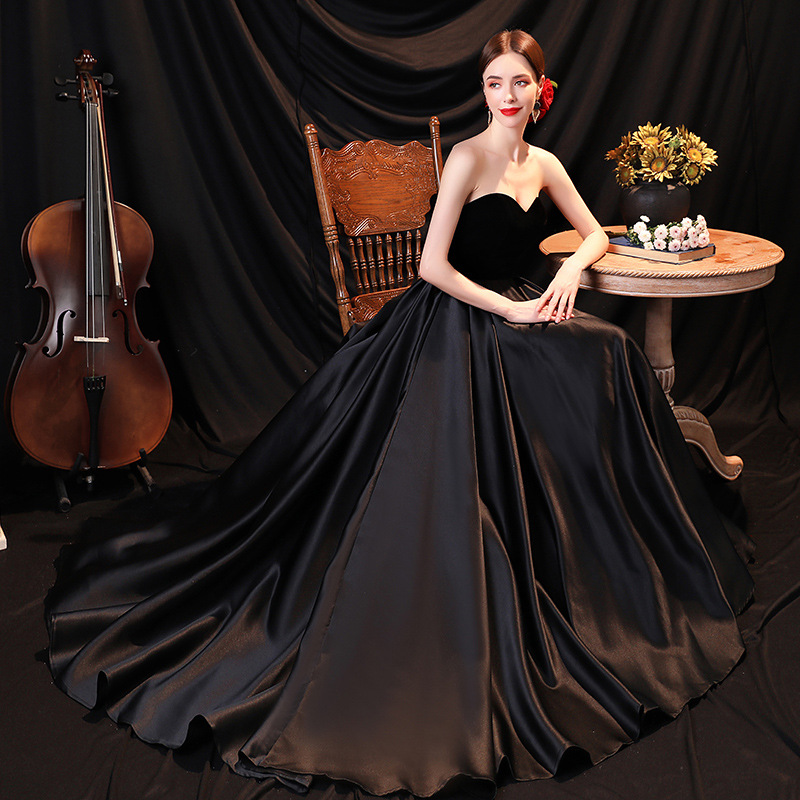 One Plus One Creative Model 2026 Black Trailing Autumn Women's Long Dress Mid-Waist Sleeveless Wedding Dress Direct Supply