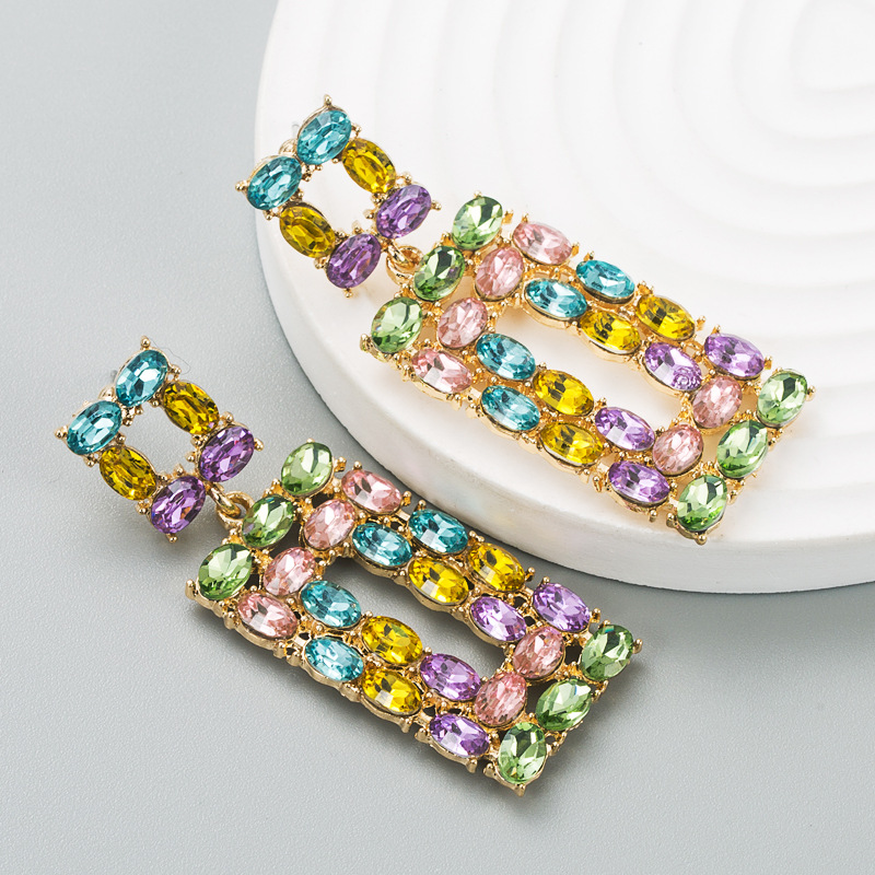 Fashion Shiny Alloy Colored Diamond Bohemian Exaggerated Earrings display picture 3