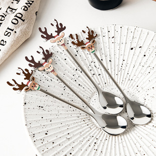 304 Stainless Steel Cute Children's Spoon Elk Christmas Style Soup Spoon Honey Mixing Milk Cafe Shop Pat Small Spoon