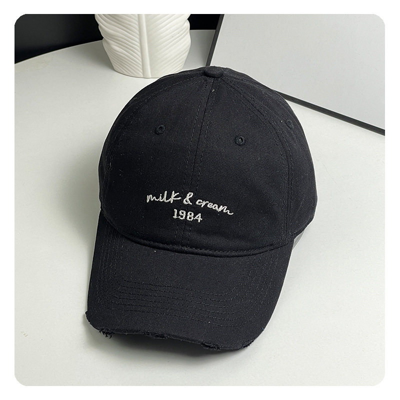 agujero nuevo sombrero de béisbol bordado de letras mujer simple cara pequeña gorra de lengua de goma ancha primavera y verano sombrero de pareja hombre