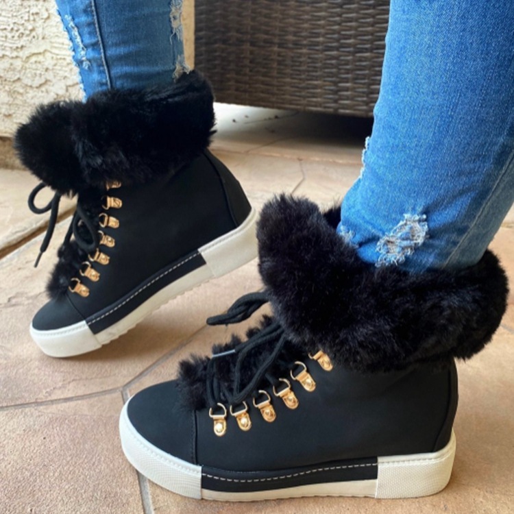 Europa y América de invierno corto largo de piel boca de cuero botas de nieve Estación independiente de las mujeres Comercio exterior más tamaño forrado de lana gruesa Martin botas de algodón