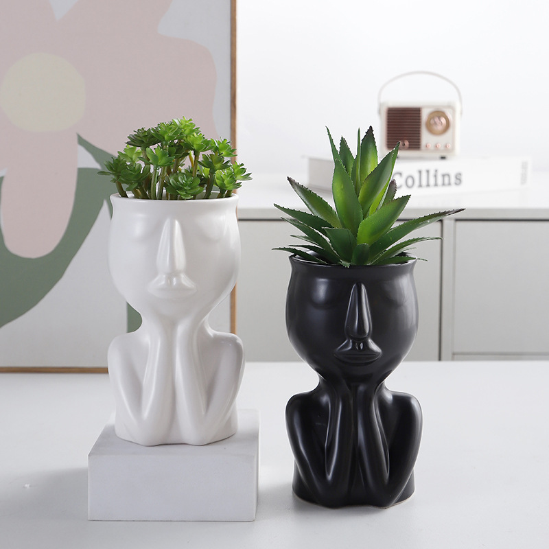 Nordic-style anthropomorphic ceramic vase, creative minimalist desktop craft, hotel office home decor, succulent planter
