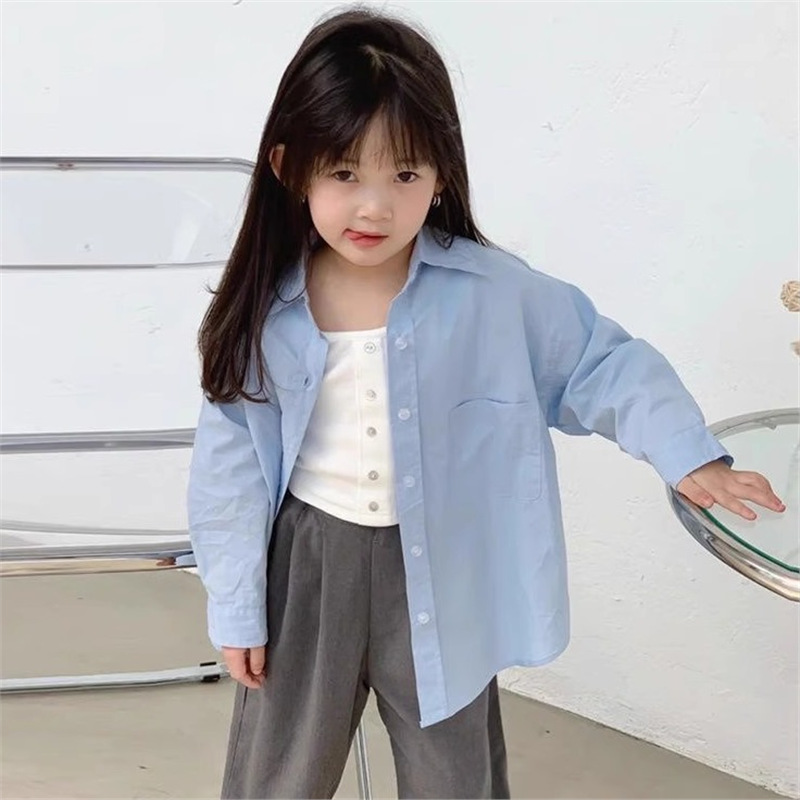 Girls' solid color shirt, 2025 new style, spring and autumn children's clothing, girls' shirt, baby Korean style, fashionable and casual top.