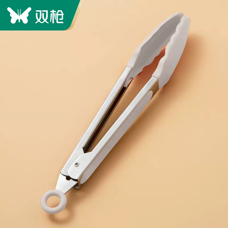 双枪 烧烤食品夹不锈钢烧烤用具硅胶防烫耐高温食物BBQ夹户外烧烤