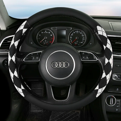 Factory direct car steering wheel cover generation summer diamond ice silk non-slip Tmall a generation of car handle cover women (Steering wheel cover) - round-black-and-white-38cm