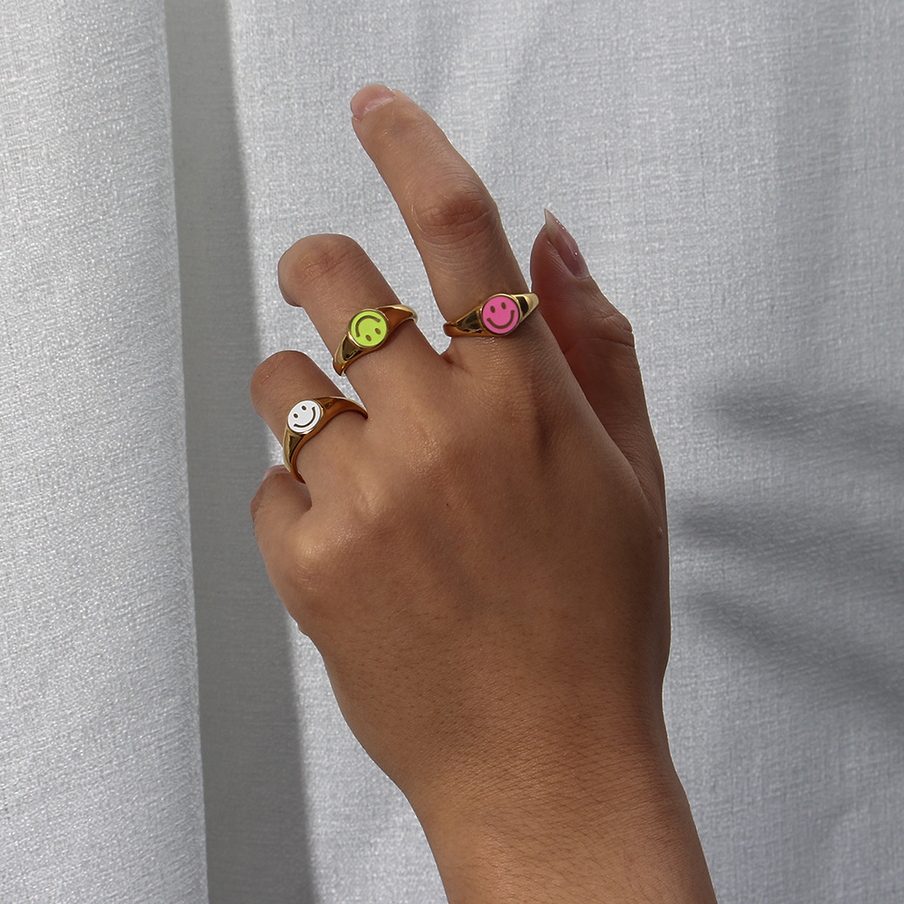 Cute Smiley Face Stainless Steel Rings Epoxy Stainless Steel Rings