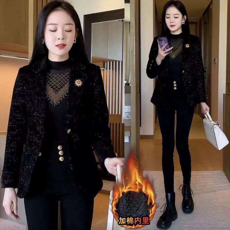 Мама одеваются корейские иностранные хлопковые утолщенные костюмы женский 2024 осень новый красный тонкий тонкий темпераментный пиджак