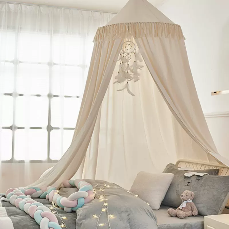 2024新款儿童房圆顶流苏吊穗床幔吊顶公主风家用卧室遮光防尘帐篷