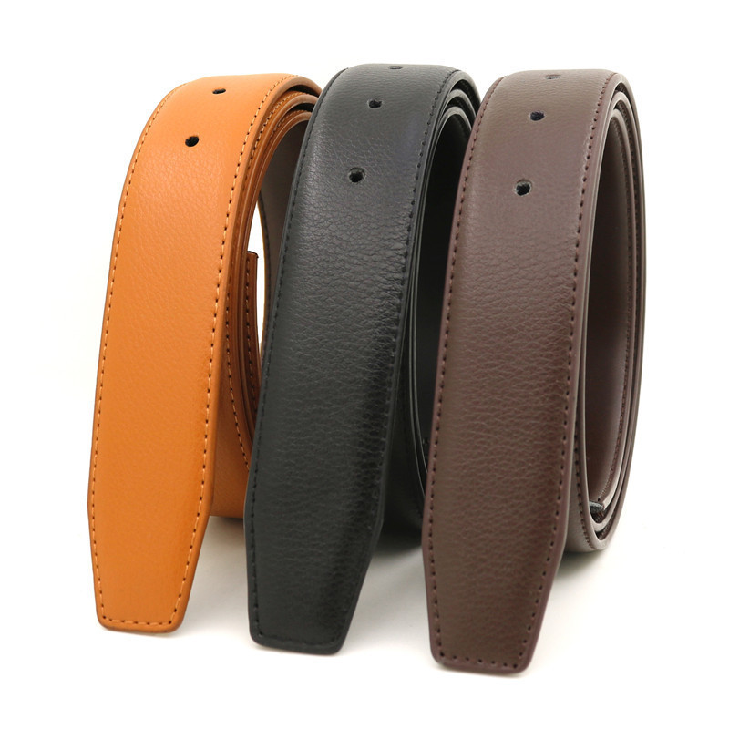3.3cm Plate Buckle Pin Buckle Belt Body Without Buckle White Blue Gray Genuine Leather Perforated Belt Manufacturer Wholesale