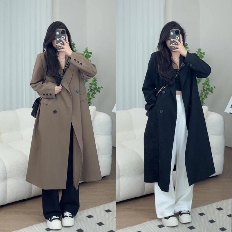 Casual Fat Girl British Retro Loose plus size Mid-length Suit Over-the-knee Coat Women's Spring and Autumn Coat