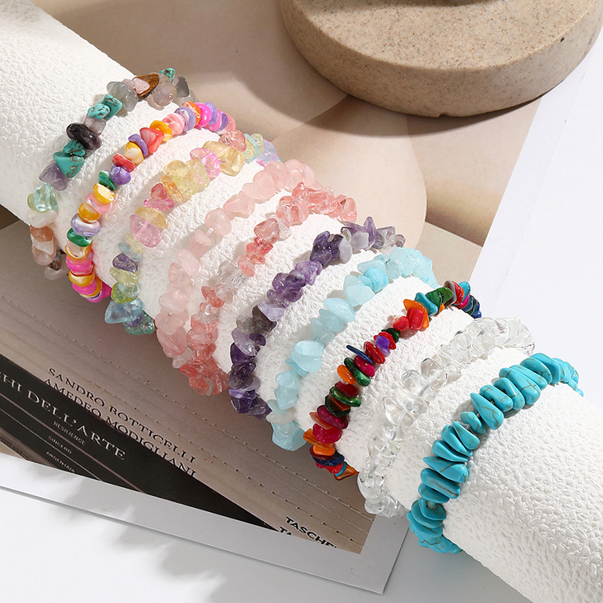 Elastic Turquoise Beaded Charm Bracelet For Summer Jewelry_voghion.com