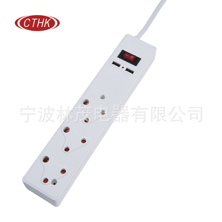 工厂直销 新款 大南非3孔带USB插座拖线板 南非3孔排插