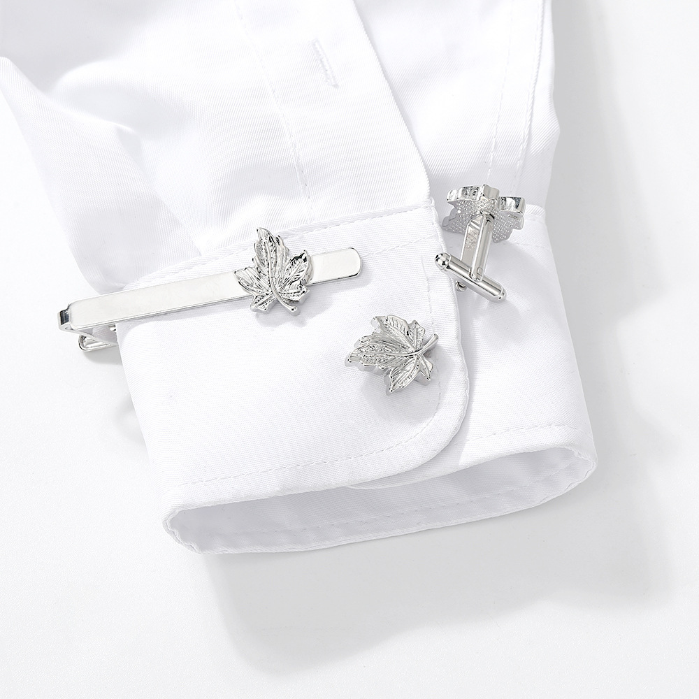 accessories Simple maple leaf cufflinks tie clip set business fashion rust nail alloy cufflinks_voghion.com