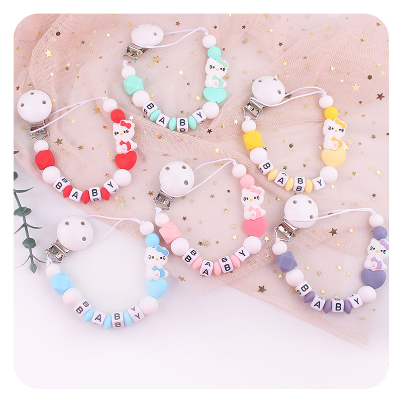 Bebé blanco tetina clips juguetes KT gatos silicona tetina cadena cadena de cadena Aliexpress Amazon explosión