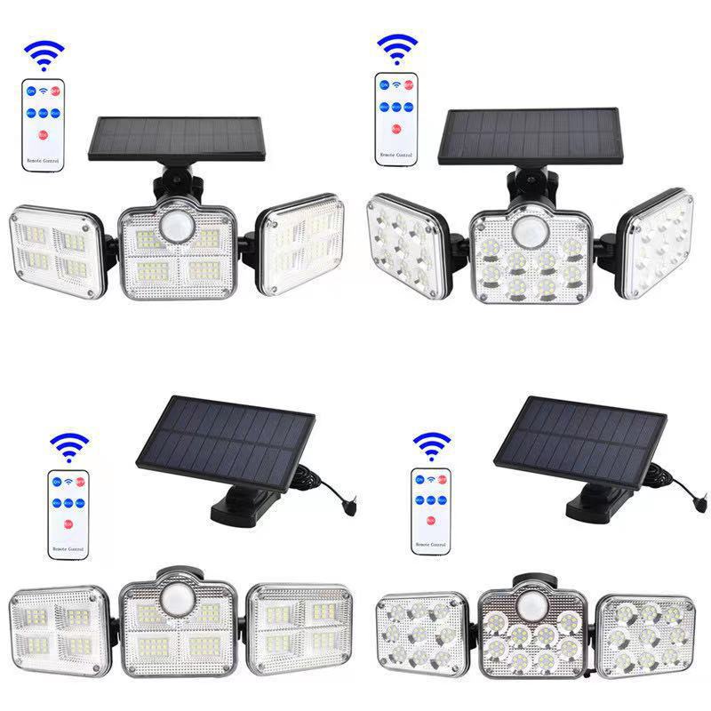 2021 nueva lámpara de pared solar LED de tres cabezas transfronteriza lámpara de patio solar dividida lámpara de inducción humana al aire libre