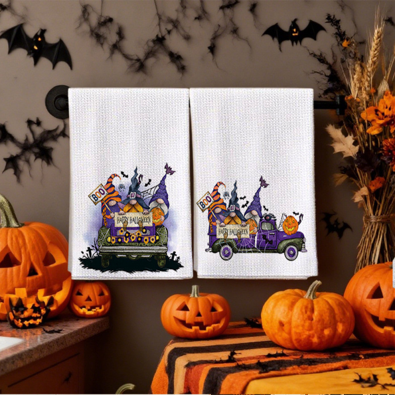 New Halloween Pumpkin Waffle Towel Hand Towel Kitchen Bathroom Cleaning Towel Holiday Gift
