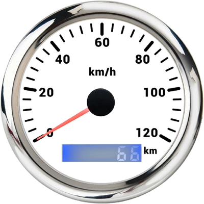 Pulse Speedometer 85mm Odometer: automobile instrument - silver-edge-white-background-120kmh