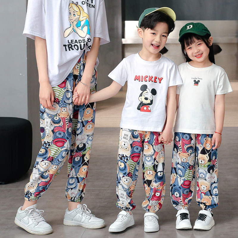 Nuevos pantalones a prueba de mosquitos para niños de verano Pantalones para padres e hijos pantalones a prueba de Mosquitos de algodón para niños Pantalones anchos para niñas bloomers algodón seda