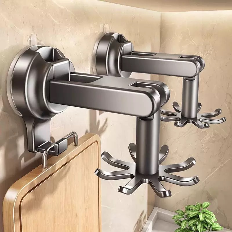 Kitchen Rotating Suction Cup Hook Storage Rack Pot Spatula Spoon Shovel Hanging Rack Punch-Free Kitchen Utensil Storage Rack