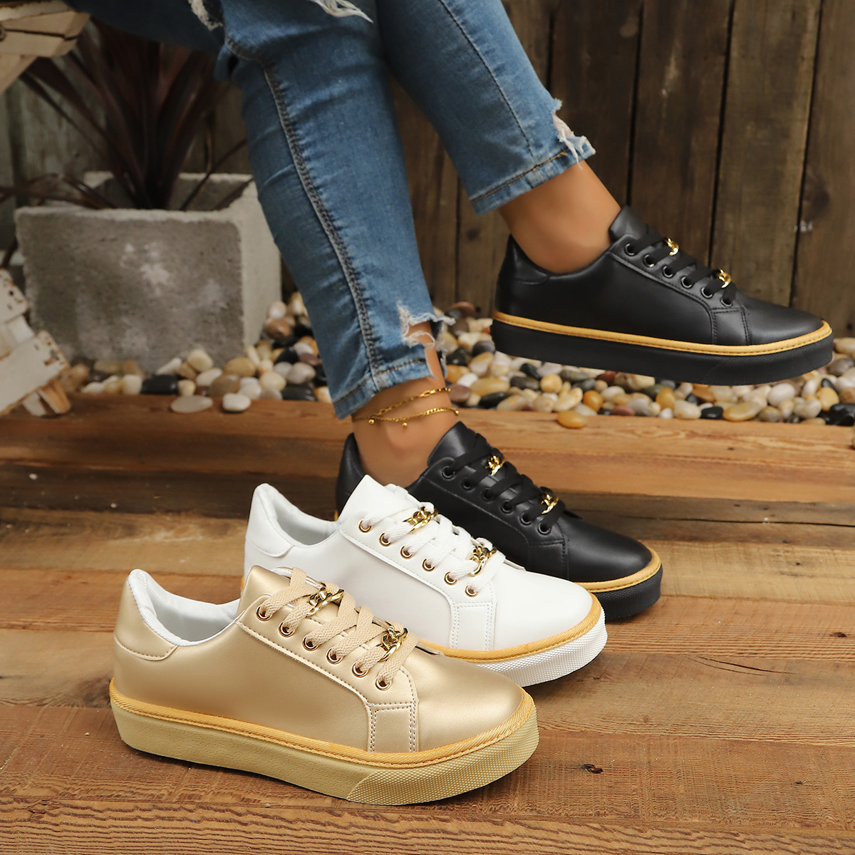 In-stock, cross-border, plus-size, thick-soled casual shoes for women, 2026 spring new collection, comfortable lace-up athletic low-top sneakers