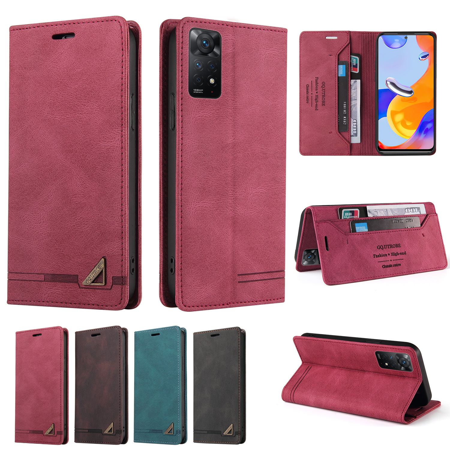 适用于三星S25 Ultra商务肤感吸合手机皮套S24FE 翻盖钱包插卡