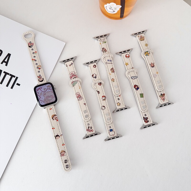 Suitable for Apple Iwatchs10 Crayon Shin-Chan Double Buckle Strap S3/4/5/6/7/8/9 Leather Wristband