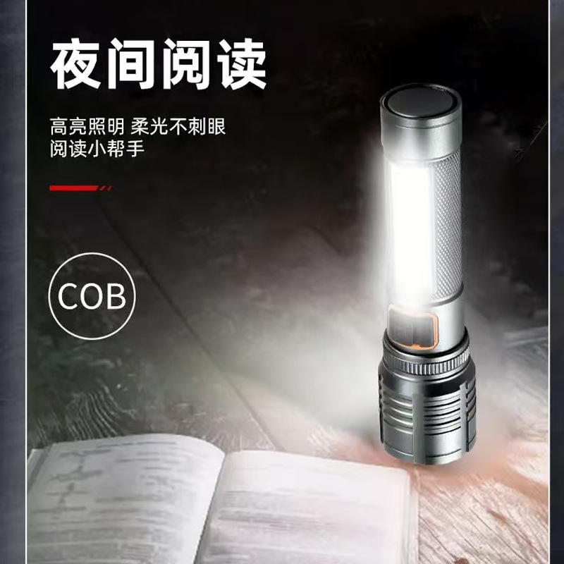 Zoom telescópico multifuncional, linterna de luz fuerte de mano conveniente, linterna de advertencia de iluminación exterior recargable para el hogar