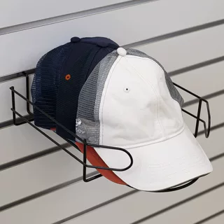 定制热销板壁式帽子展示架槽板式金属铁线帽托反扣式棒球帽子架