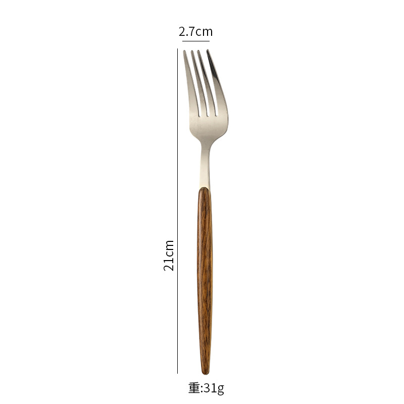 Stainless Steel Flatware Set With Wood Grain Handle 4 Piece_voghion.com