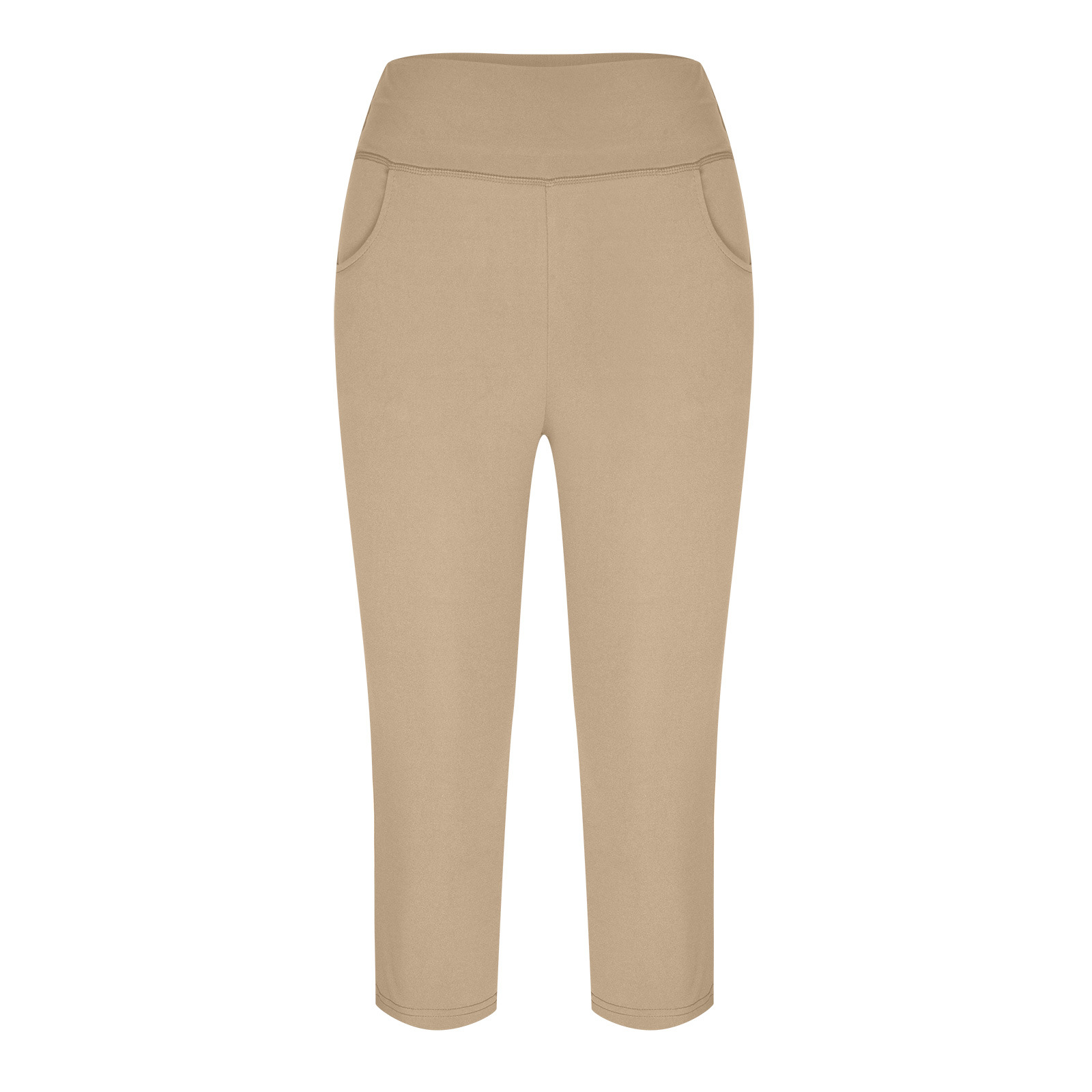 Neue Yoga-Hose für Damen, einfarbig, Vordertasche, hohe Taille, aufgesetzte Tasche hinten, Hip-Lift, Sport-Caprihose_voghion.com