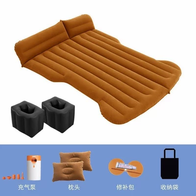 Vehicle Camping Sleeping Pad, Vehicle-mounted inflatable bed - two-purpose-for-trunk-and-rear-seat-brown-tesla-with-wireless-dry-battery-pump-square-pier