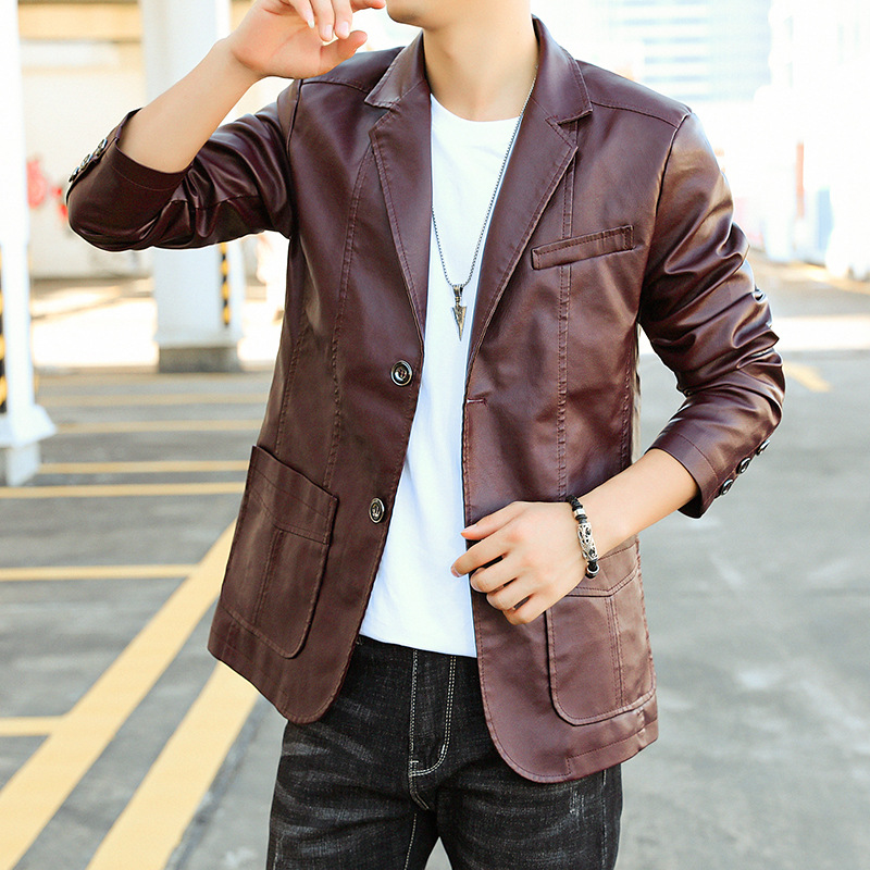 Primavera y otoño 902 cuello de traje chaqueta de cuero PU para hombre delgado estilo coreano guapo chaqueta de cuero para hombre chaqueta de motocicleta chaqueta de cuero