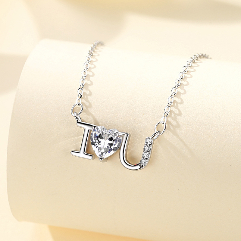 Plata esterlina s925 diamante ilovey te amo collar de cadena clavícula femenina simple joyería del Día San Valentín