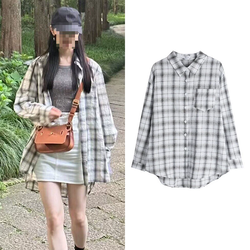В наличии Song Qi в стиле знаменитостей на весну и осень универсальная ниша в ленивом стиле Свободная Повседневная клетчатая рубашка с длинными рукавами для женщин
