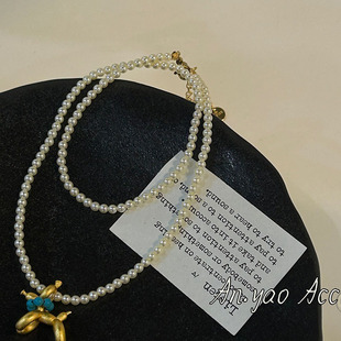 South Korea's Dongdaemun Balloon Puppy Pearl Necklace Niche Design Xiaomi Bead Chain Clavicle Chain