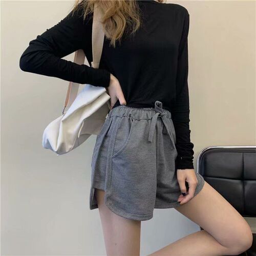 New wide-leg plus-size sports pants high-waisted slimming casual pants for students Korean style loose A-line shorts for women summer