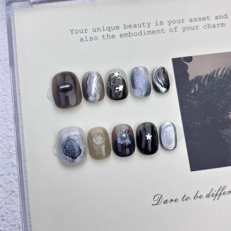 [Star Track] Purely Handmade Wearable Nail Design, Simple Niche Pinch Shape, Smudged and Whitening High-End Manicure