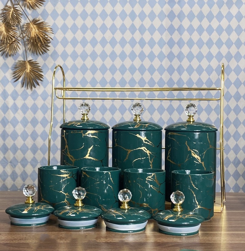 Tarro sellado de cerámica de suministro transfronterizo de cocina tarro traje de gran capacidad de almacenamiento de 7 piezas estante de almacenamiento de lujo