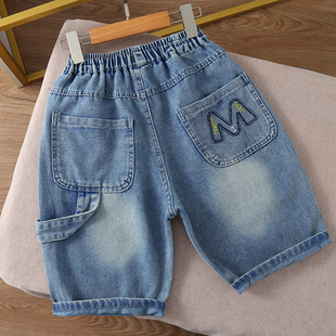 Boys' Summer Denim Shorts 2025 New Loose Fit for Older Boys, Summer Cargo Shorts Cross-Border