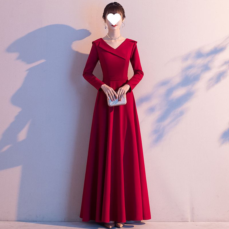 Evening dress female toast bride 2024 new wine red usually wear wedding slimming back door clothes spring and autumn Evening dress female toast bride 2024 new wine red usually wear wedding slimming back door clothes spring and autumn