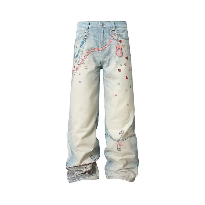 Heavy Duty Embroidered Straight Leg Jeans High Waisted Loose Wide Leg Trousers For Men And Women Spring Autumn New Style_mkmklike.com