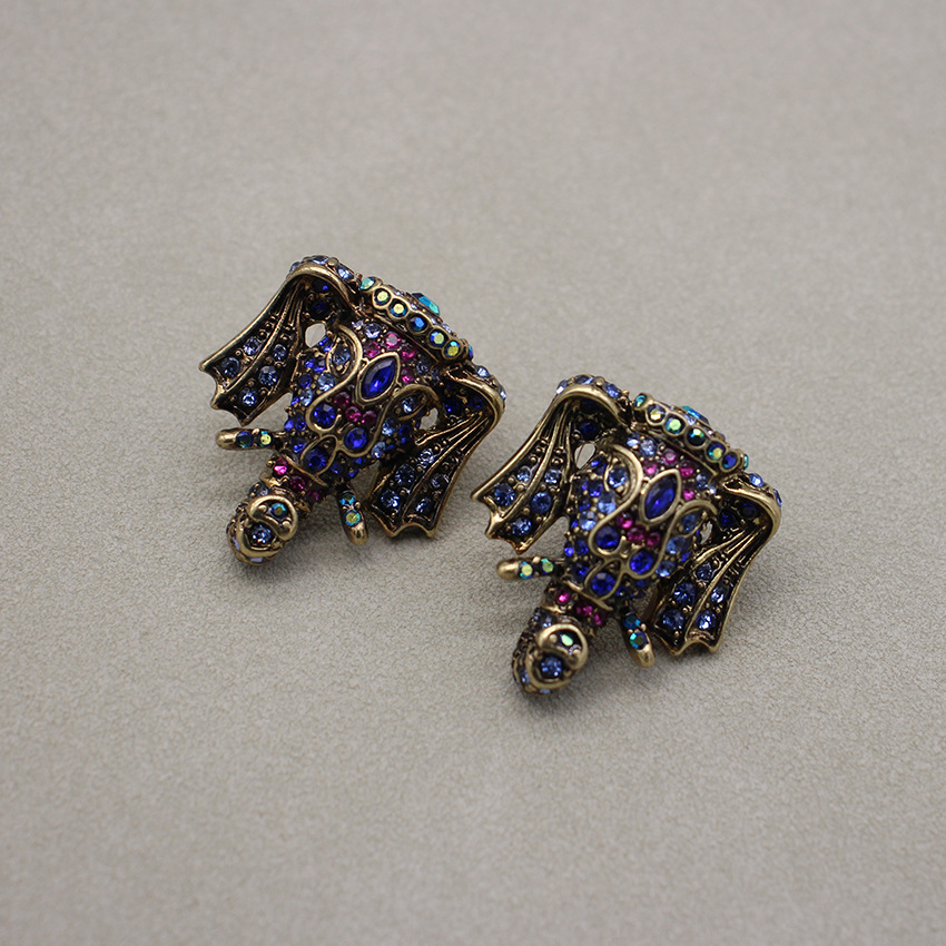  Petites boucles d'oreilles rétro autrichiennes en strass, micro-ensemble marqué HD, éléphant, aiguille en argent, industrie lourde_voghion.com