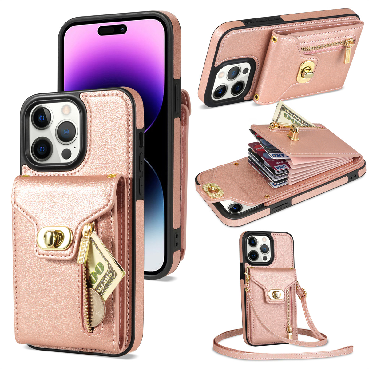 适用苹果iphone16手机壳三星flip6五金扣拉链风琴卡包s24贴皮后盖