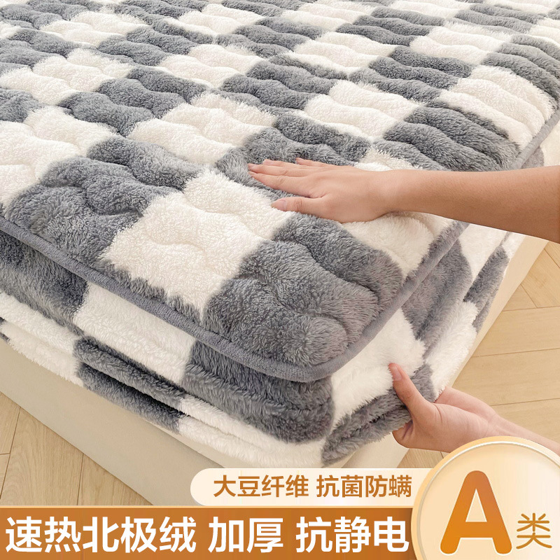 Student Winter Milk Velvet Fitted Sheet Cover Fleece-Lined Thickeneded Quilted Coral Flannel Mattress Protector Bed Cover All-Inclusive