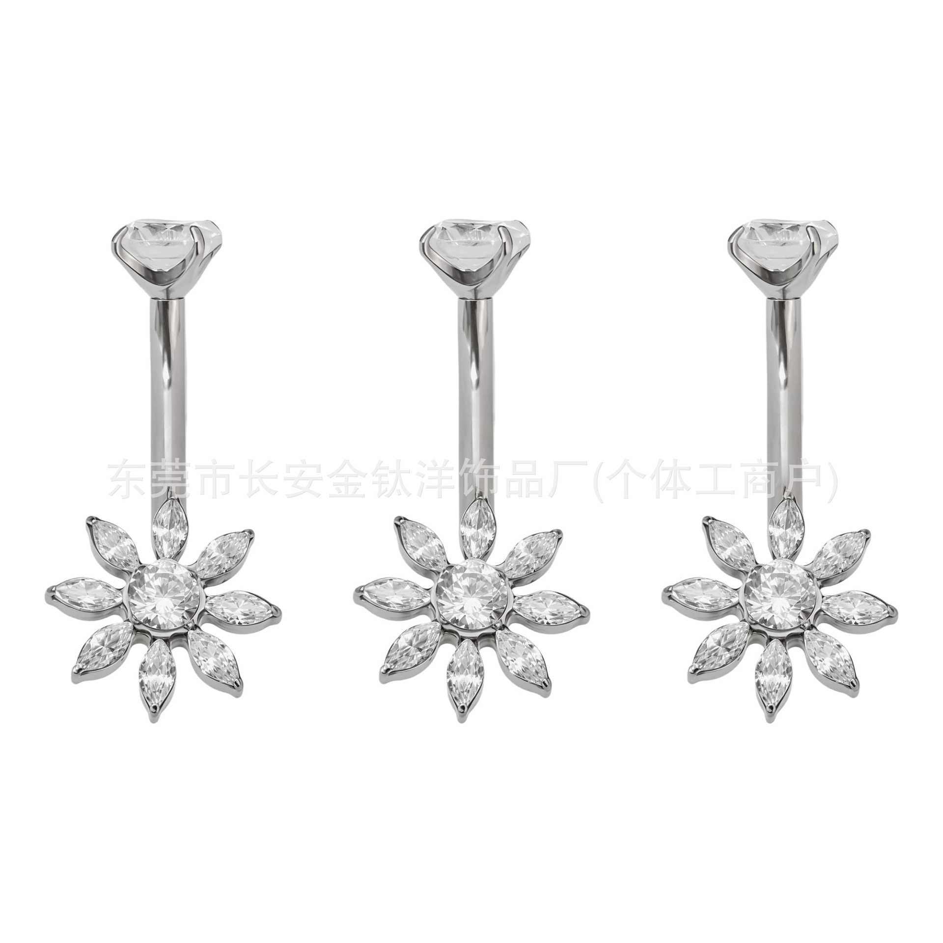 G23 Titanium Internal Thread Eight-Petal Flower Zircon Navel Ring Belly Button Ring Body Jewelry detail image 5