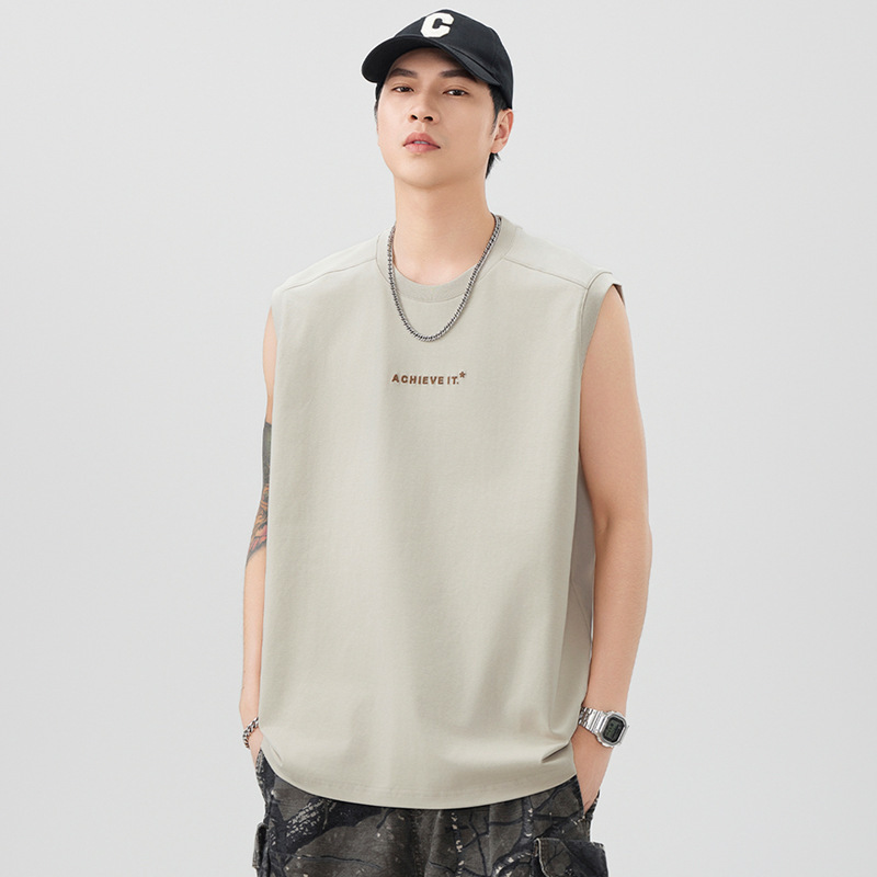 2025 New Summer American Trendy Brand Sleeveless Vest T-Shirt Men's Loose Round Neck Casual Top Printed Thin