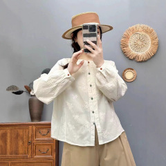复古文艺棉纱立领彩扣刺绣衬衫2025秋季新款休闲时尚圆领女开衫